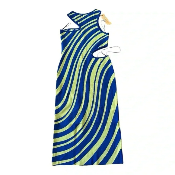 PAOLA BERNARDI Stela Striped Sleeveless Midi Cutout Dress Sz L NWT - Picture 2 of 8